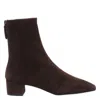 Aquazzura Pointed Toe Brown Suede Ankle Booties In Black