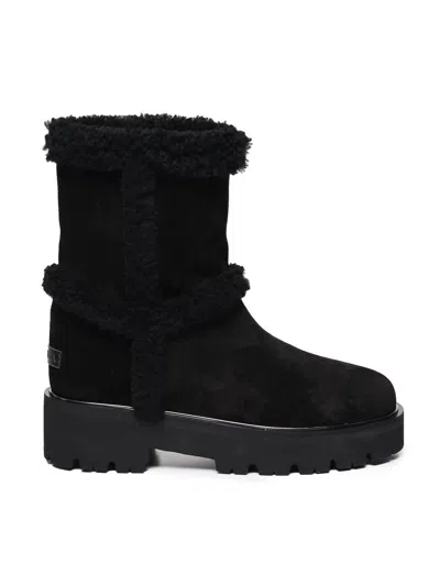 Aquazzura Teddi Shearling-trimmed Suede Boots In Black