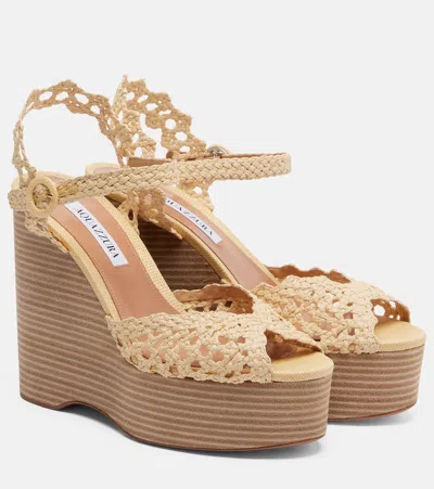 Aquazzura Bossa Nova 130 Crocheted Raffia Platform Sandals In Neutral