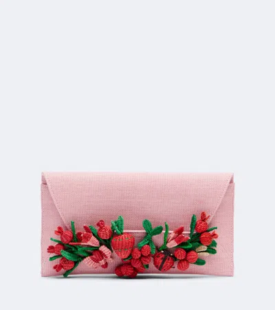 Aquazzura Botanica Appliqué Raffia Clutch In Pink