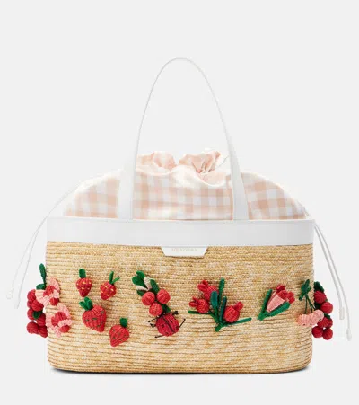Aquazzura Botanica Medium Raffia Tote Bag In Brown