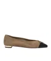 Aquazzura Gioia Bow-detailed Two-tone Leather-trimmed Suede Ballet Flats In Brown