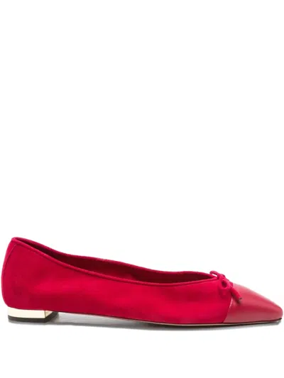 Aquazzura Bow-detail Cap-toe Flats In Red