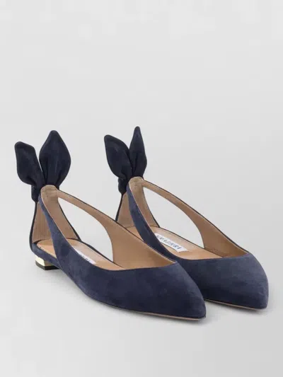 Aquazzura Bow Slingback Suede Ballet Flats Pointed Toe In Black
