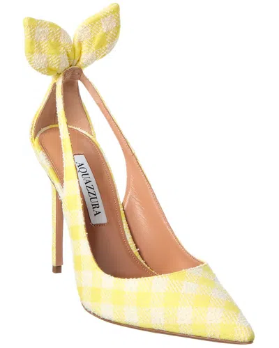 Aquazzura Bow Tie 105 Cutout Checked Jacquard Pumps In Yellow