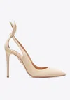 Aquazzura Bow Tie 105 Suede Pumps In Neutral