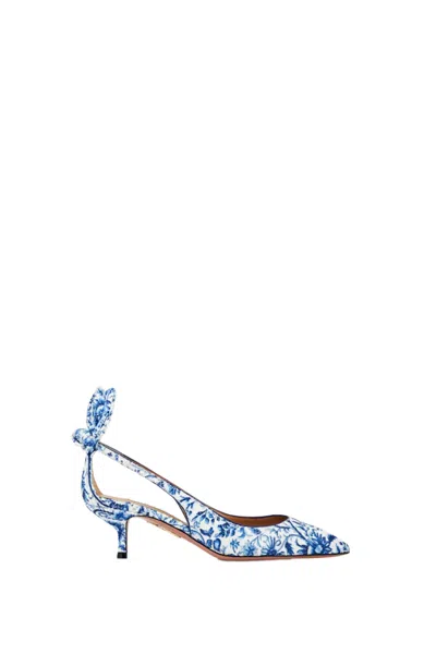 Aquazzura Bow Tie 50 Heels In Clear Blue