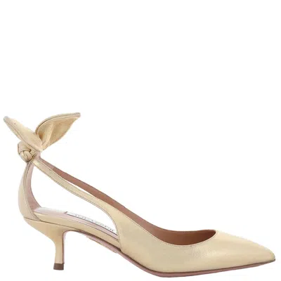 Aquazzura Bow Tie 50 Leather Pumps In Gold Tone