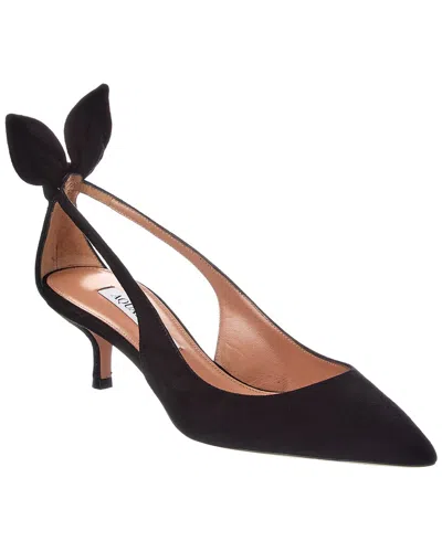 Aquazzura Bow Tie 50 Suede Slingback Pump In Black
