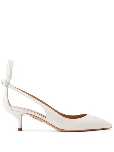Aquazzura Bow Tie 50mm Leather Pumps In White