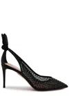 Aquazzura Bow Tie 105 Crystal Tulle Pointed-toe Flats In Black