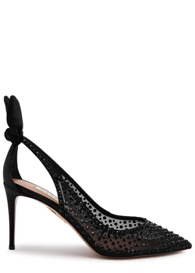 Aquazzura Bow Tie 85 Crystal-embellished Tulle Pumps In Black