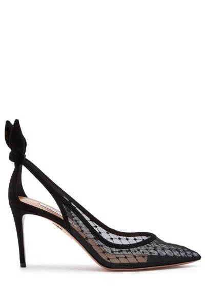 Aquazzura Bow Tie 85 Embroidered Tulle Pumps In Black