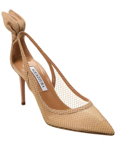 Aquazzura Bow Tie 105 Mesh & Suede Pump In Brown