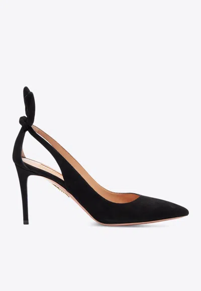 Aquazzura Bow Tie 85 Suede Pumps In Black