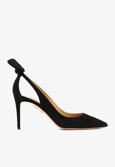 Aquazzura Bow Tie 85 Suede Pumps In Black