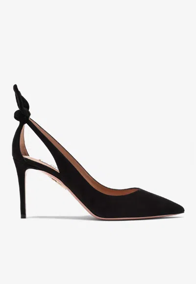 Aquazzura Suede Bow Stiletto Pumps In Black