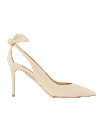 Aquazzura Bow Tie 85 Suede Pumps In Nude