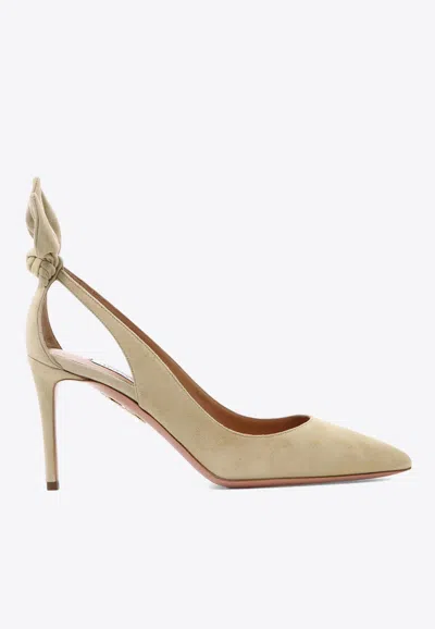 Aquazzura Bow Tie 85 Suede Pumps In Sand