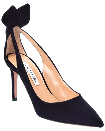 Aquazzura Bow Tie 85 Velvet Pump In Black