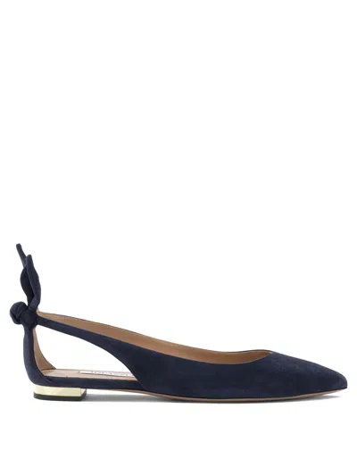 Aquazzura Bow Suede Slingback Ballet Flat In Blue