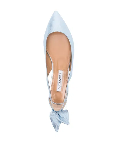 Aquazzura Deneuve Bow-detail Leather Ballet Flats In Blue