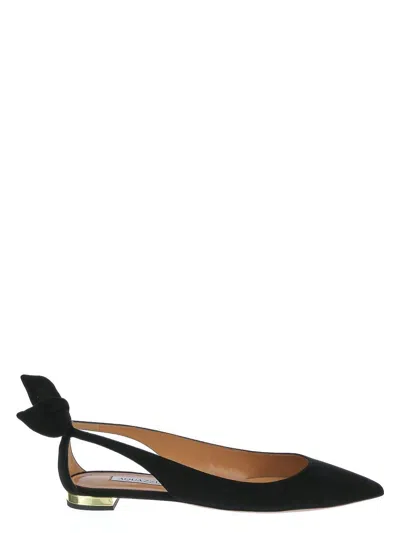 Aquazzura Forever Marilyn Cutout Ballet Flats In Black Suede