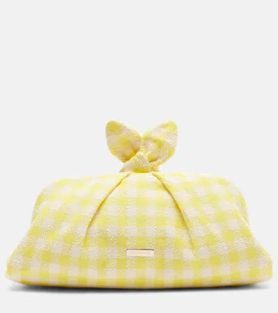 Aquazzura Bow Tie Bow-detail Checked Clutch In Yellow