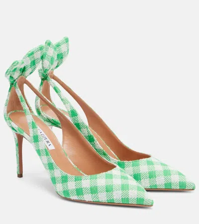 Aquazzura Bow Tie Bow-detail Checked Pumps In Green