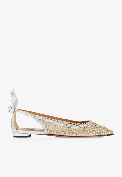 Aquazzura Bow Tie Crystal Tulle Pointed-toe Flats