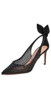 Aquazzura Bow Tie 105 Crystal Tulle Pointed-toe Flats In Black