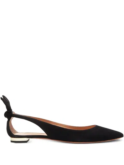 Aquazzura Bow Tie Suede Slingback Ballet Flat In Brown