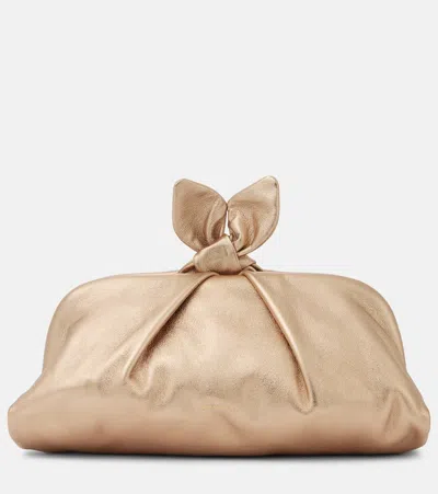 Aquazzura Bow Tie Leather Clutch In Gold