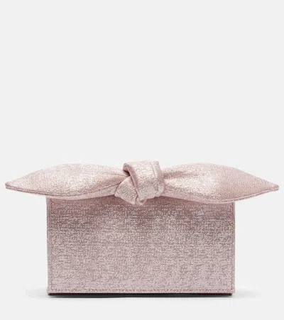 Aquazzura Bow Tie Mini Metallic-effect Twill Clutch In Pink