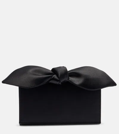 Aquazzura Bow Tie Mini Satin Clutch In Black