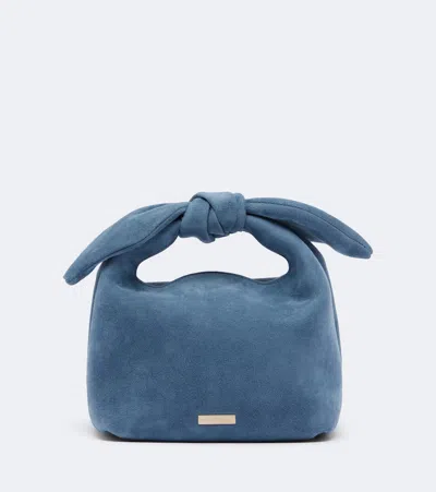 Aquazzura Bow Tie Mini Suede Top-handle Bag In Blue