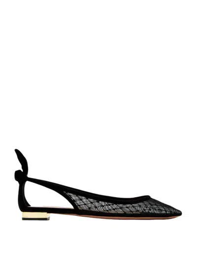 Aquazzura Bow Tie Net Ballet In Black