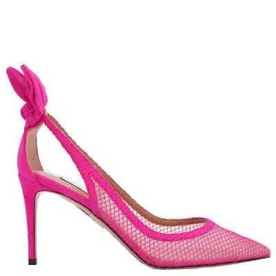 Pre-owned Aquazzura Bow Tie Pointed-toe Mesh Pump In Pink