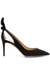 Aquazzura Bow Tie 105mm Leather Pumps In Nero