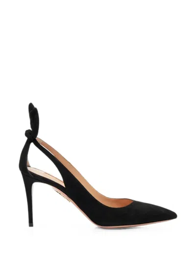 Aquazzura Bow Tie Suede Pumps With Stiletto Heel And Knot Detail In Blue