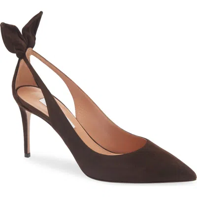 Aquazzura Bow Tie 85 Suede Pumps In Brown