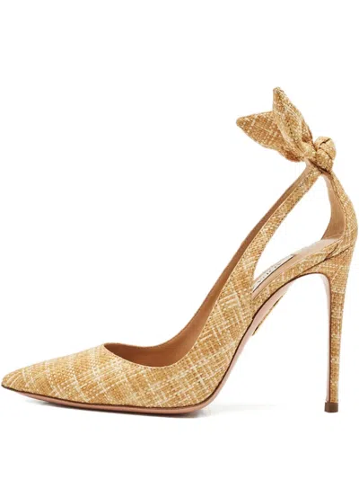 Pre-owned Aquazzura Bow Tie Raffia Pumps In Neutral