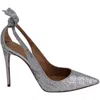 Aquazzura Bow Tie Sequined Pumps In Silver Leather In Silver