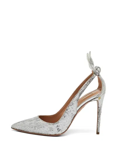 Pre-owned Aquazzura Bow Tie Sequin-embellished Pumps In Silver