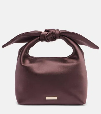 Aquazzura Bow Tie Small Satin Clutch In Brown