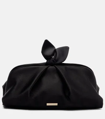 Aquazzura Bow Tie Small Velvet Clutch In Black