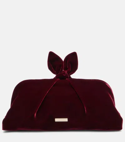 Aquazzura Bow Tie Small Velvet Clutch In Burgundy
