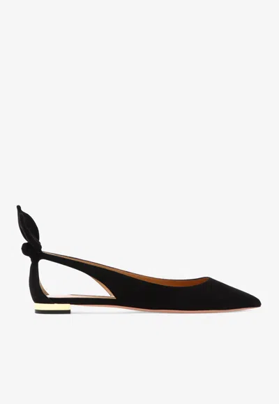 AQUAZZURA BOW TIE SUEDE BALLET FLATS