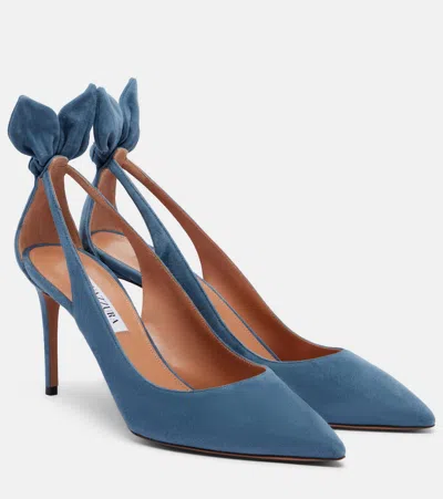 Aquazzura Bow Tie Suede Pumps In Blue