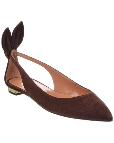 Aquazzura Bow Tie Suede Slingback Ballet Flat In Brown